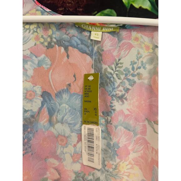 Gianni Bini Open Front Kimono Cardigan Floral Garden Spring Pom Pom Boho OS NWT - Picture 4 of 5